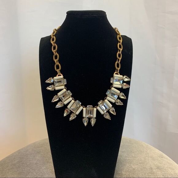J. Crew Cream clear rhinestone gem jewel embellished necklace - Picture 3 of 6